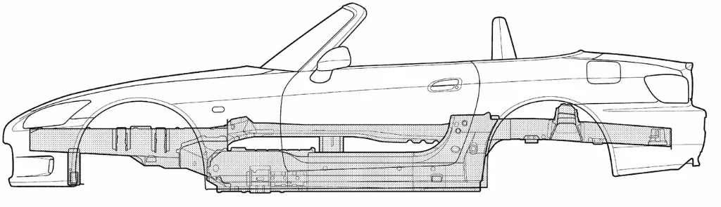 Side view of the Honda S2000's X-bone chassis structure