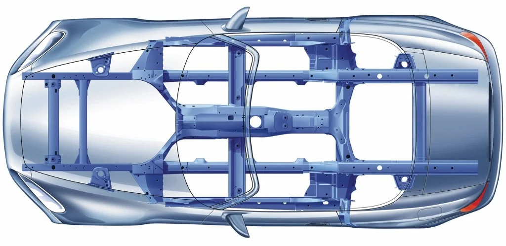Top view of the Honda S2000's X-bone chassis (High X-Bone Frame)