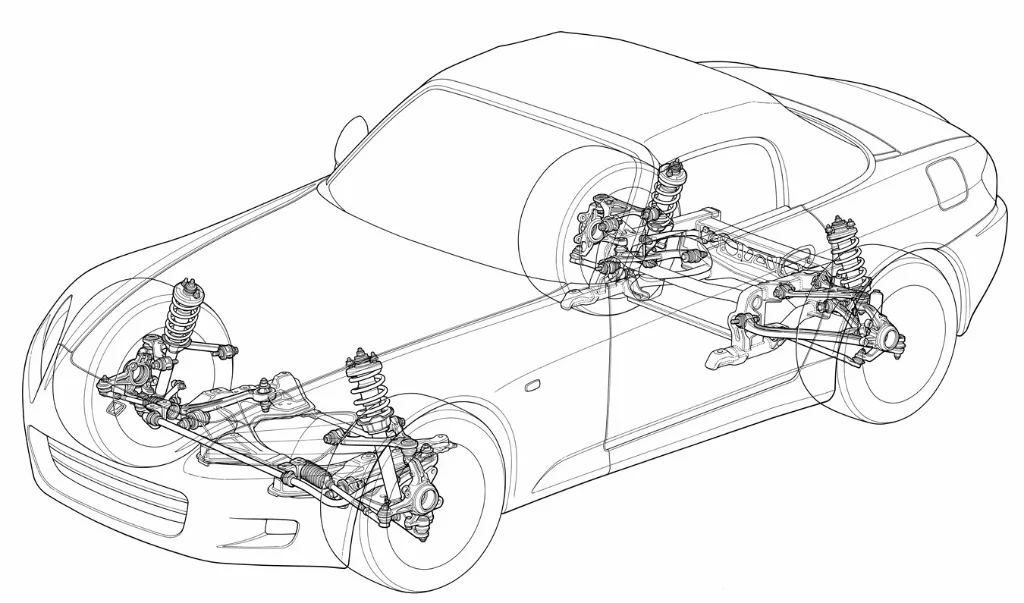 Diagram of the Honda S2000's double wishbone suspension