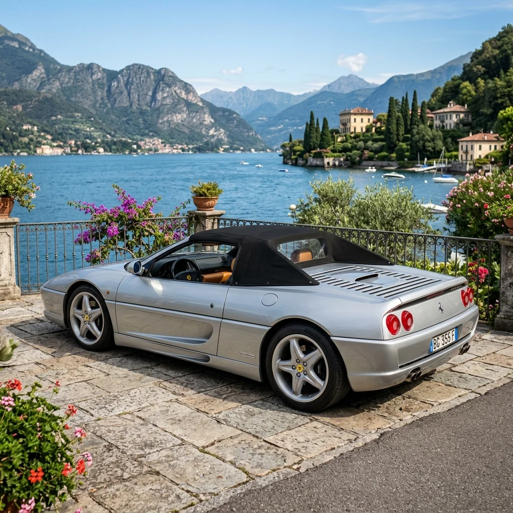 Ferrari F355 Spider in Argento Nürburgring silver at Lake Como - The ultimate symphonic experience