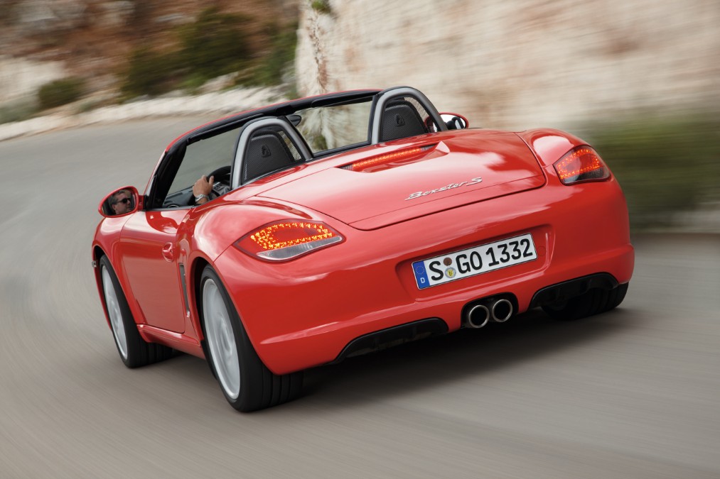 Detailed rear view showing the exhaust and styling cues of the Boxster S 987.2
