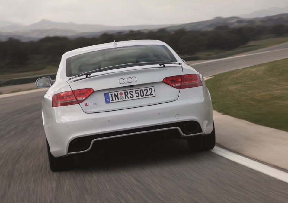 Rear view of the RS5 V8 highlighting the large oval exhaust pipes