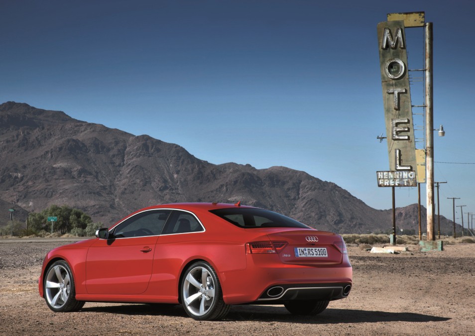 Beautiful Misano Red Audi RS5 V8 parked in a scenic location