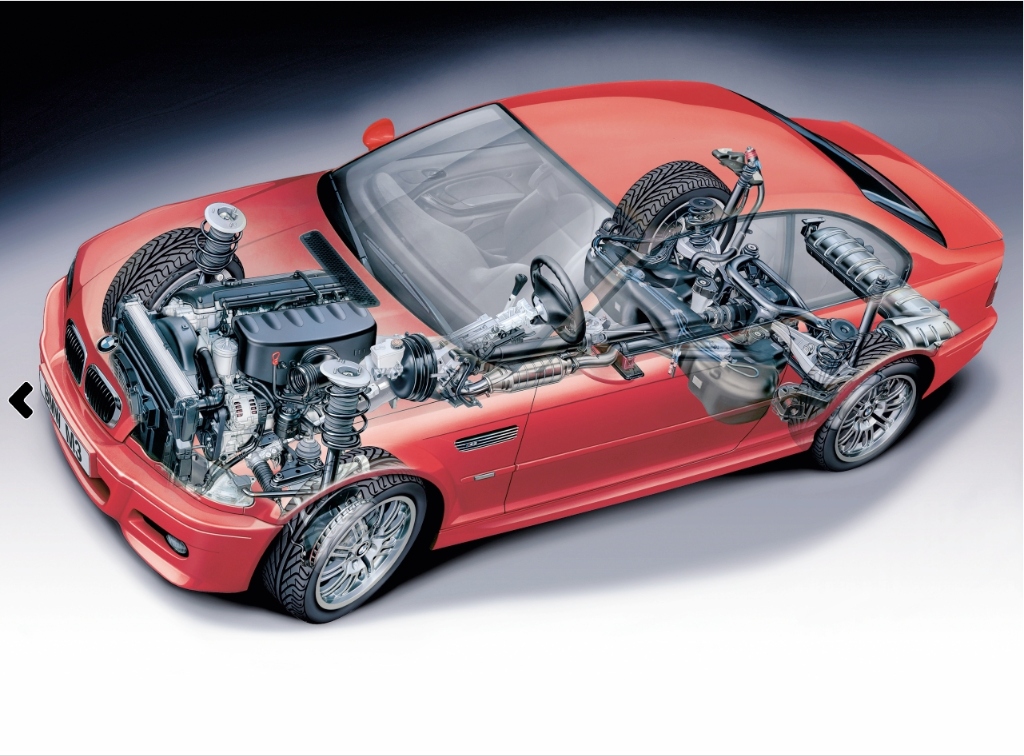Sección completa de la estructura de la carrocería y tren de rodaje del BMW M3 E46