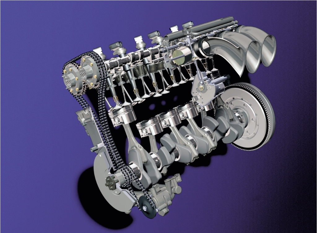 3D CAD diagram of the S54 rotating assembly and cylinder head