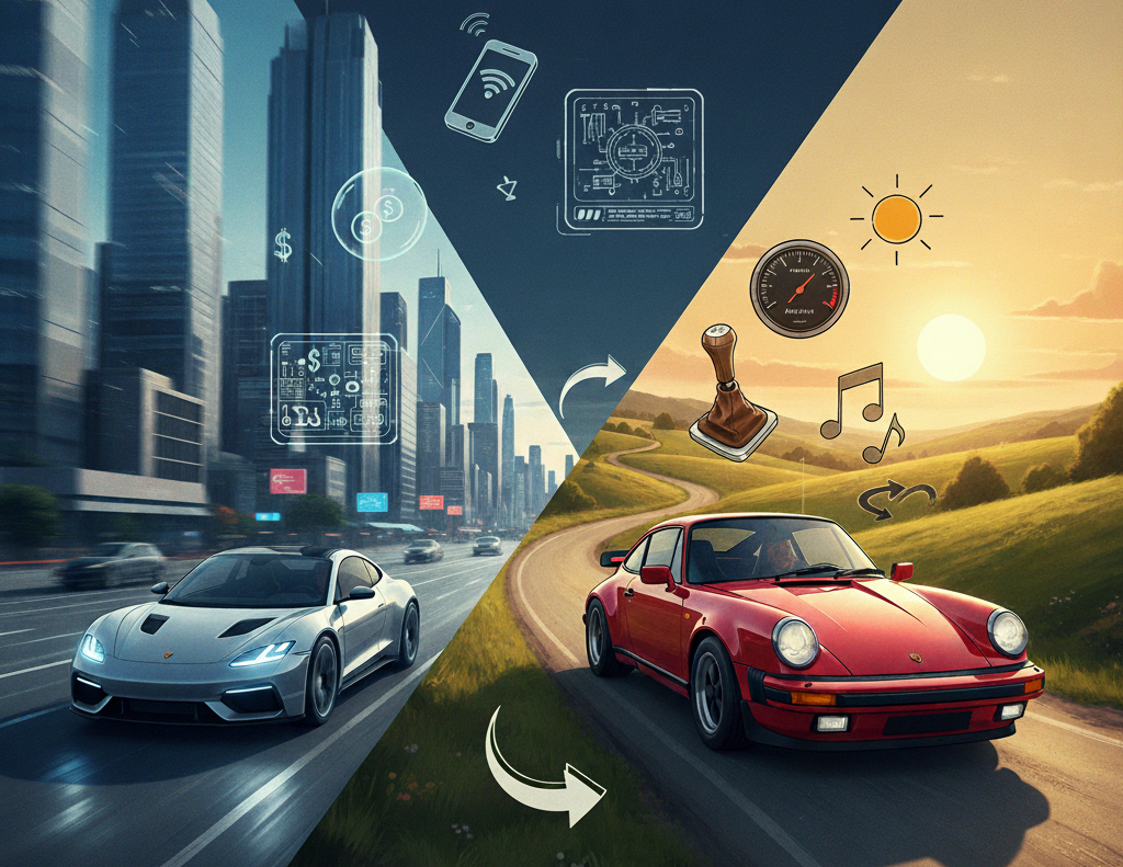 Diagram explaining the psychology of sports car buyers over time
